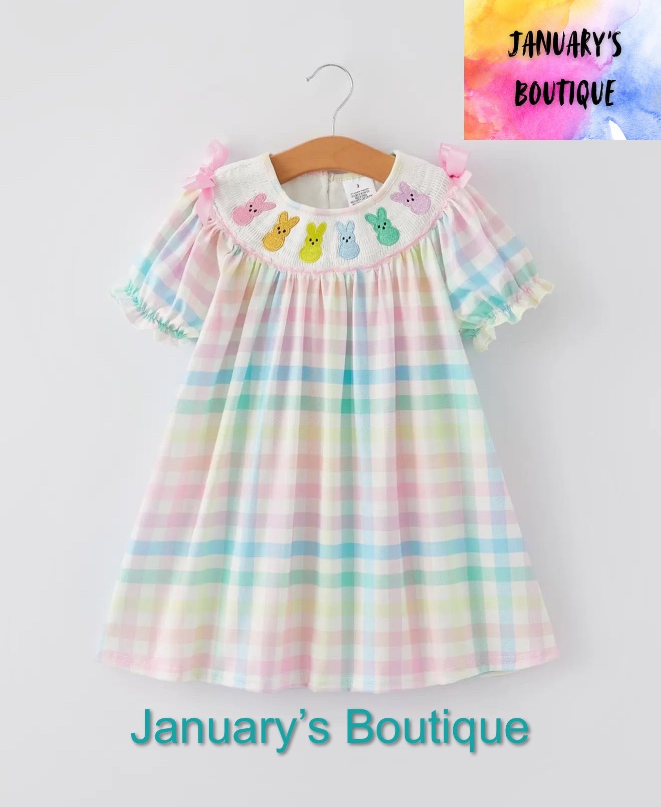 Girl’s Easter Bunny Embroidery Plaid Dress