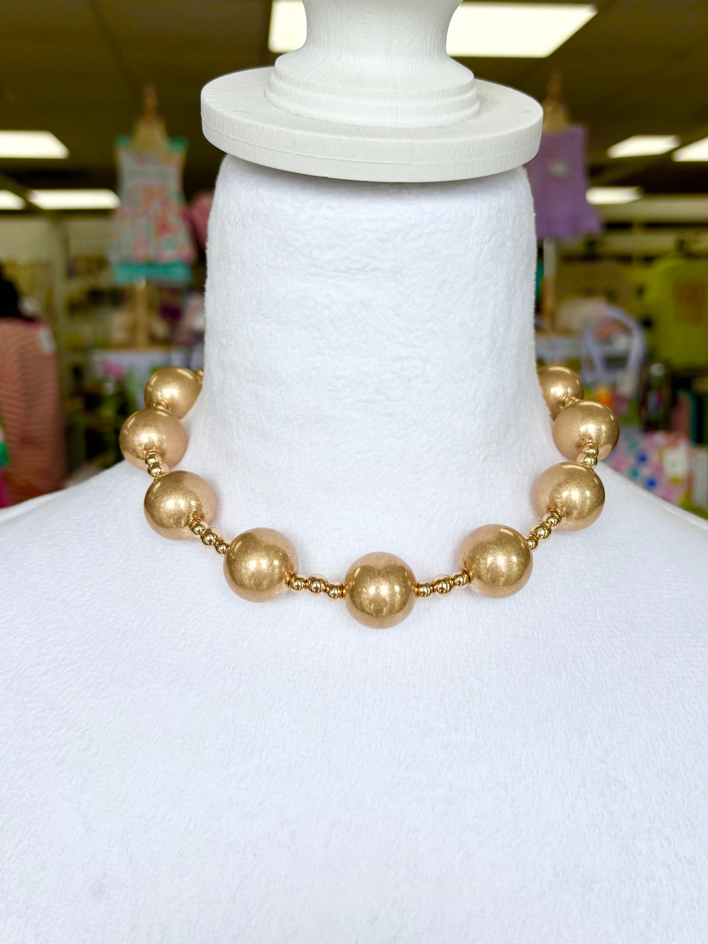 Small Matte Gold Beaded Bulky Necklace