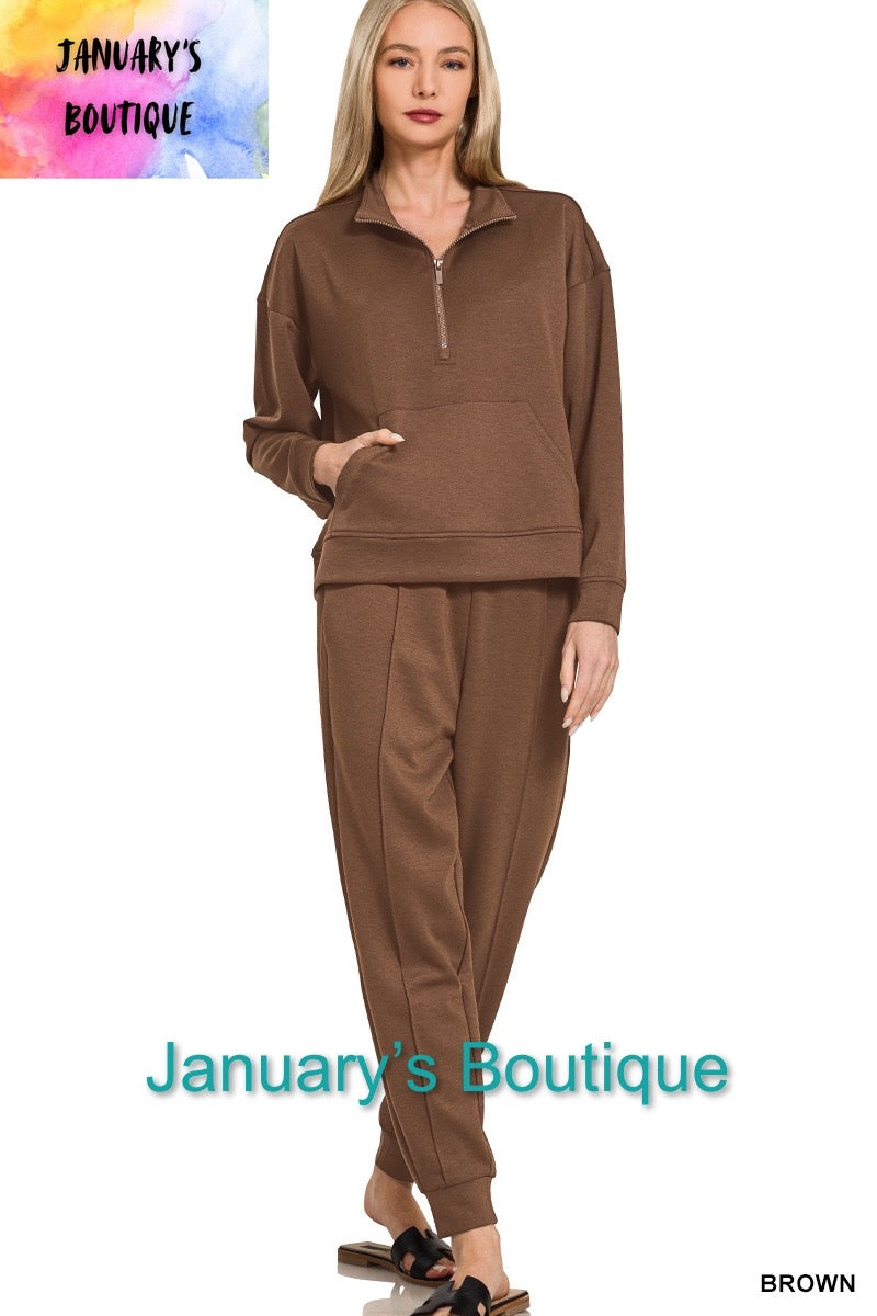 Women’s Brown Half Zip Scuba Jogger Set
