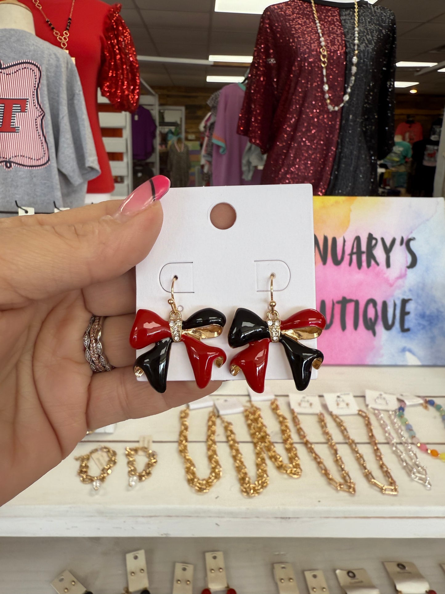 Red & Black Bow Earrings