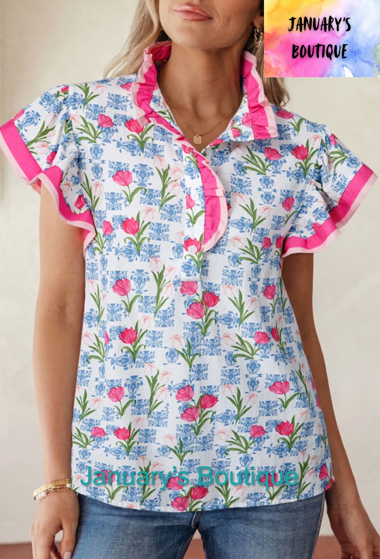 Women’s Ruffled Floral Print Top