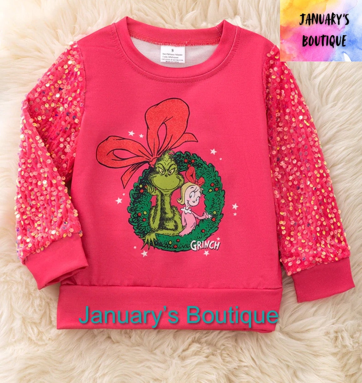 Girl’s Hot Pink Sequin Gr*nch Shirt