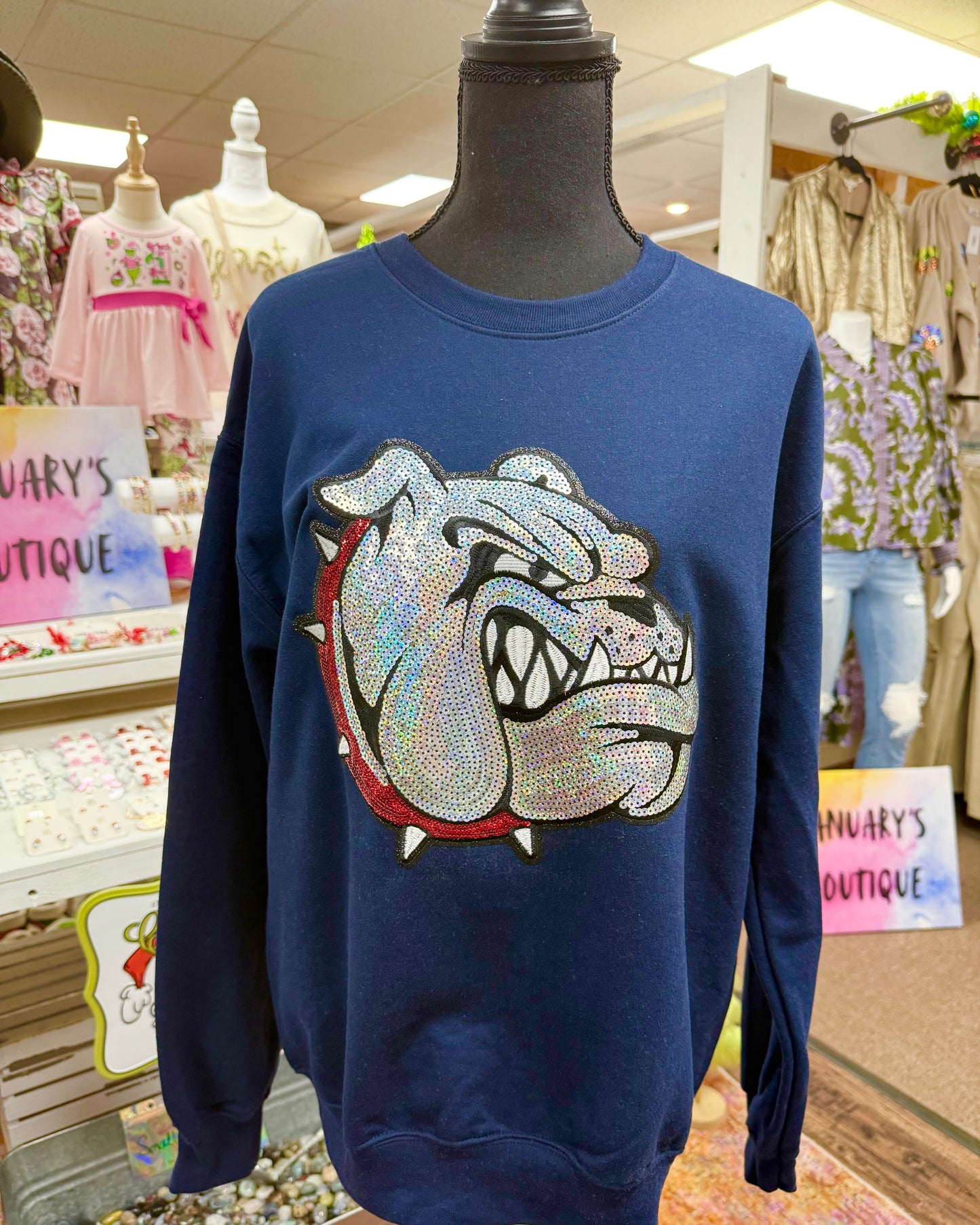 Women’s Sequin Bulldog Sweatshirt