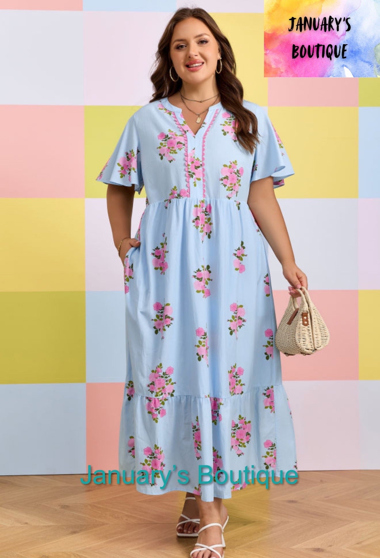 Women’s Plus Blue Floral Dress