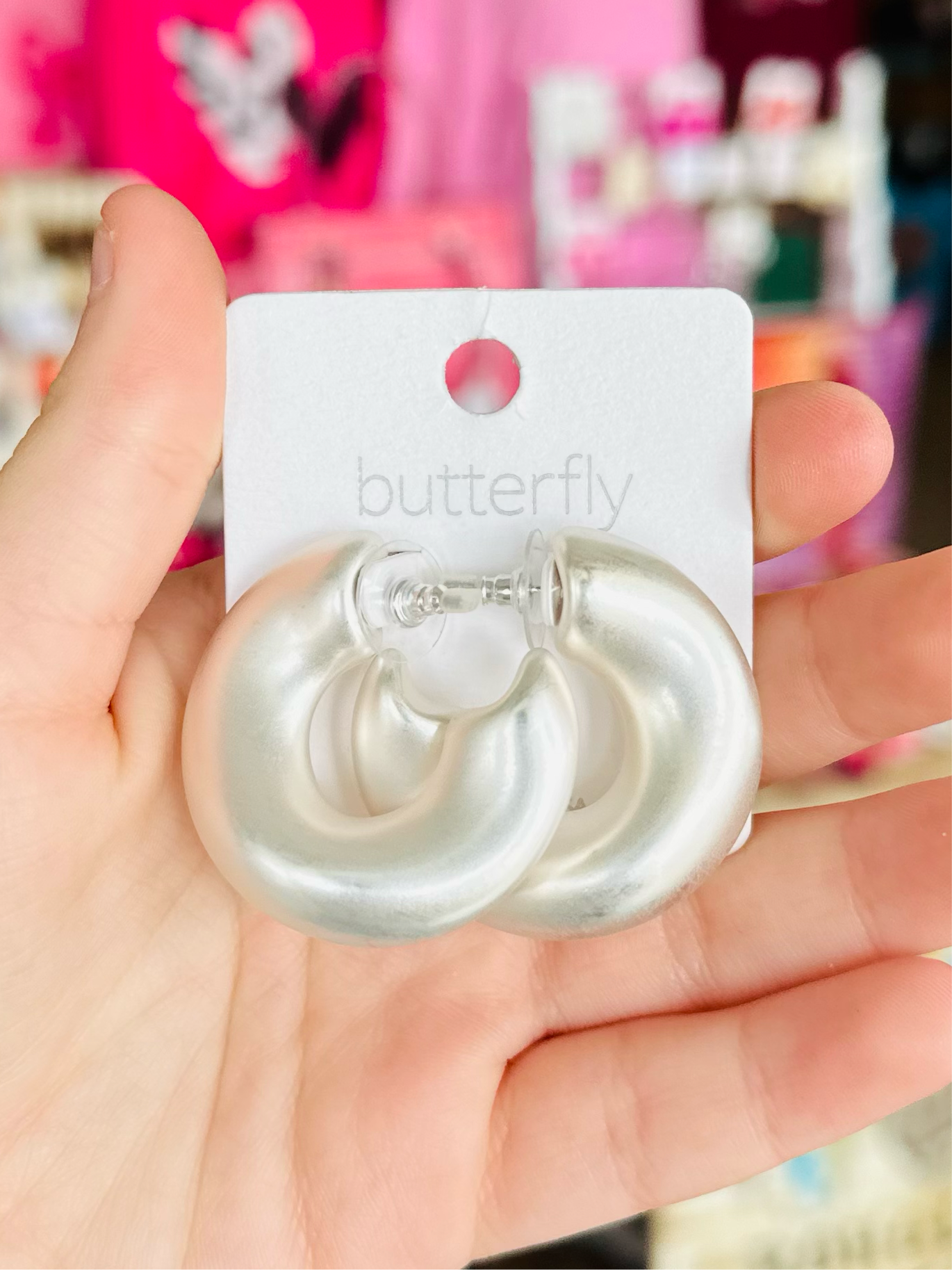40mm Matte Silver Geometric Hoop Earring