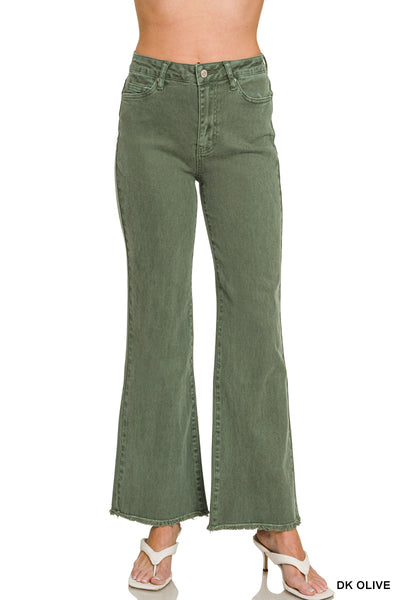 Women’s Dk Olive Frayed Straight Wide Leg Pants
