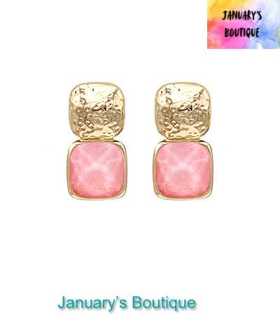 Light Pink Square Stone Earrings