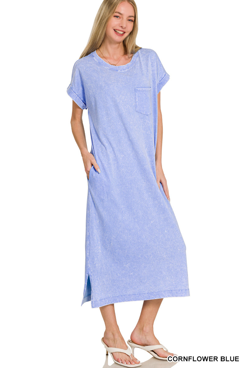 Women’s Cornflower Blue Acid Washed Dress