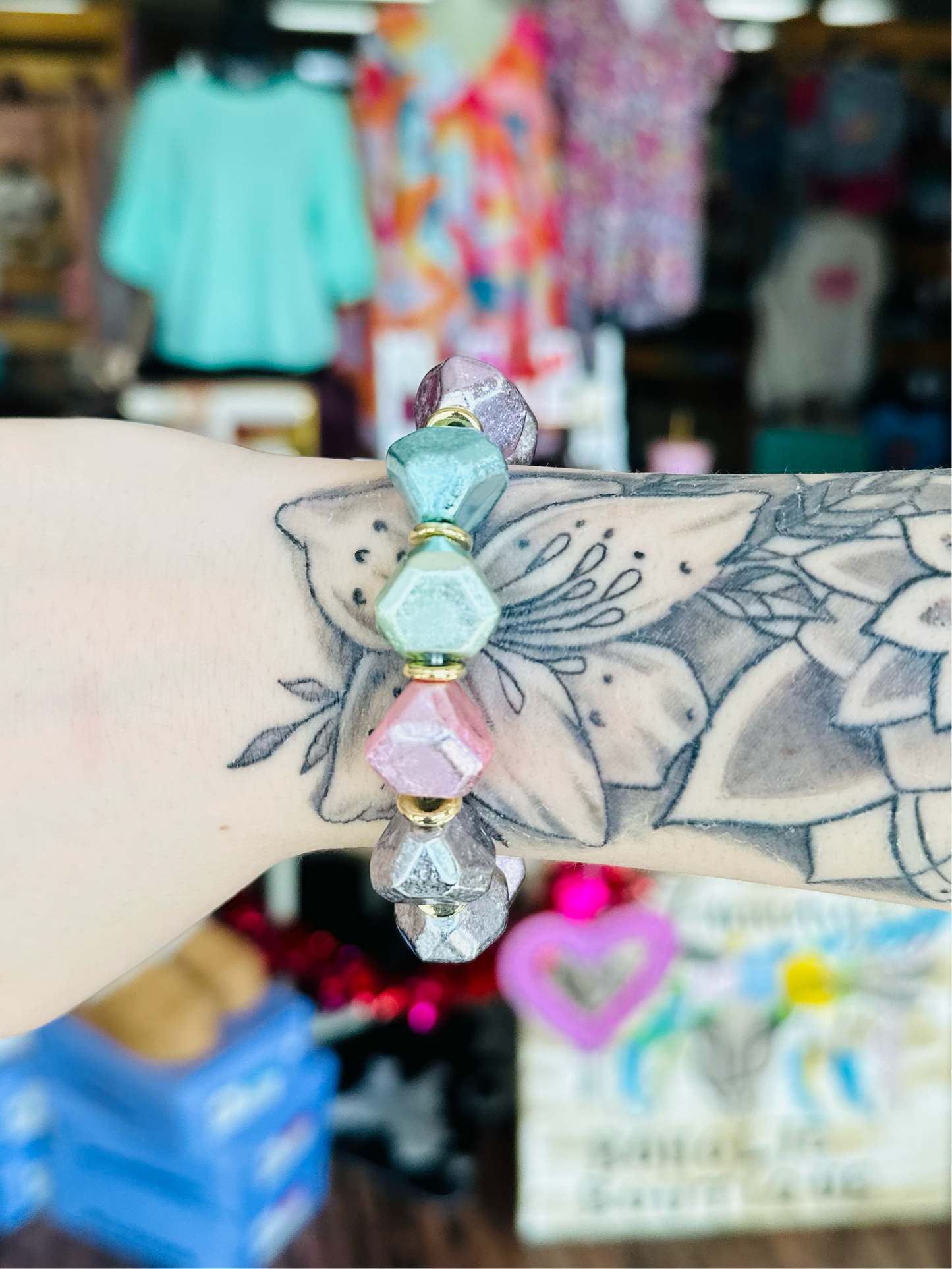 Geometric Glow Beaded Stretch Bracelet