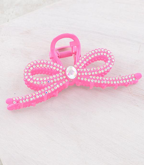 Pink AB Stone Bow Hair Clip