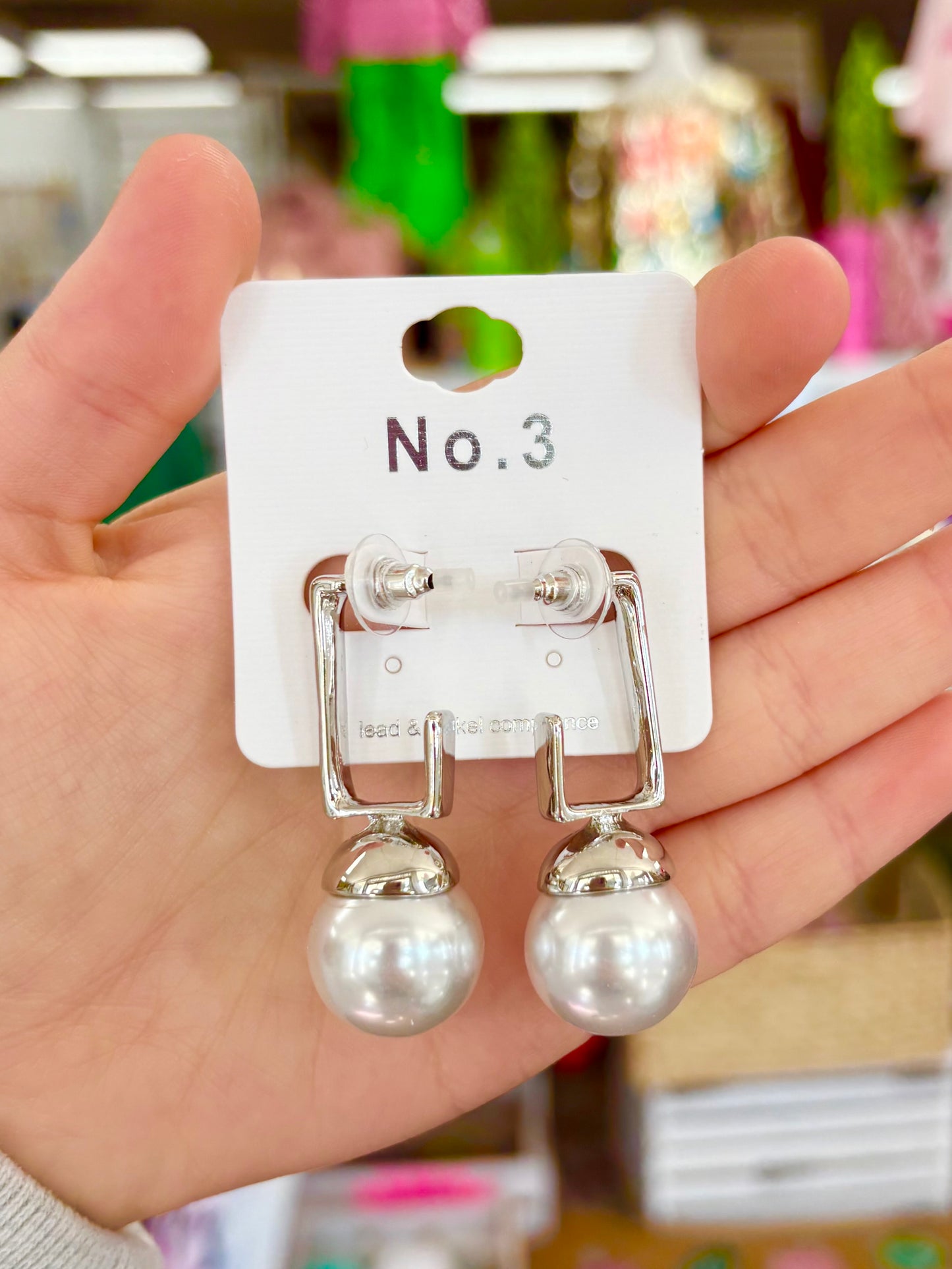 Large Silver Pearl Dangle Earrings