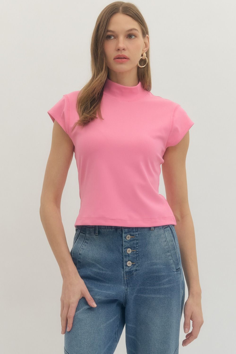 Women’s Entro Pink Mock Neck Top