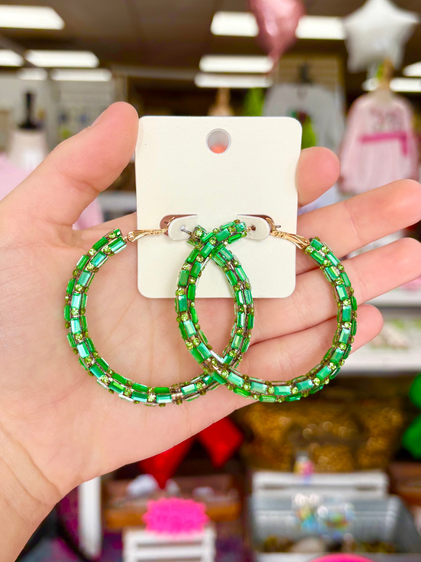 Green Rhinestone Hoops
