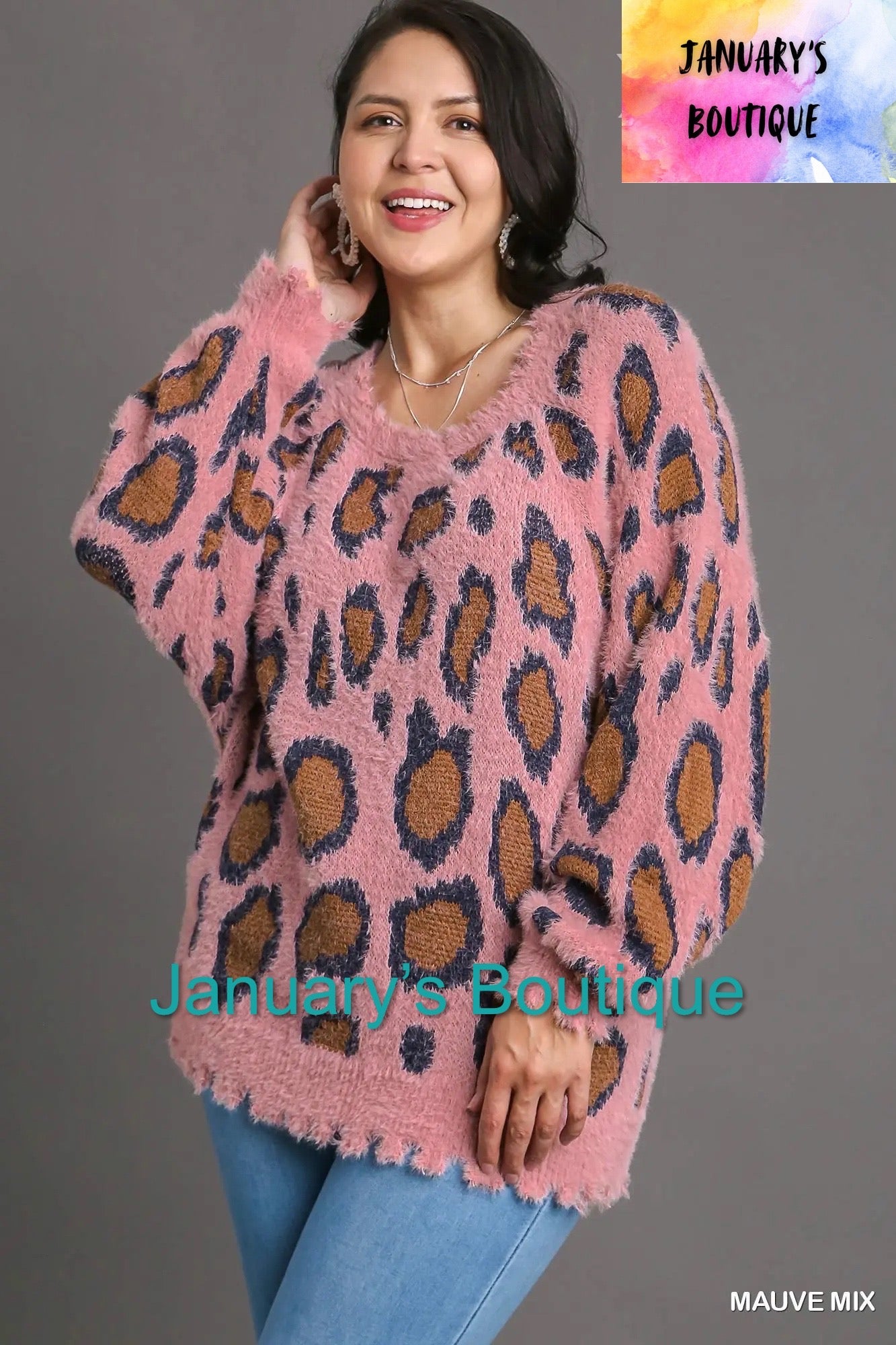 Pink Animal Print Plus Sweater
