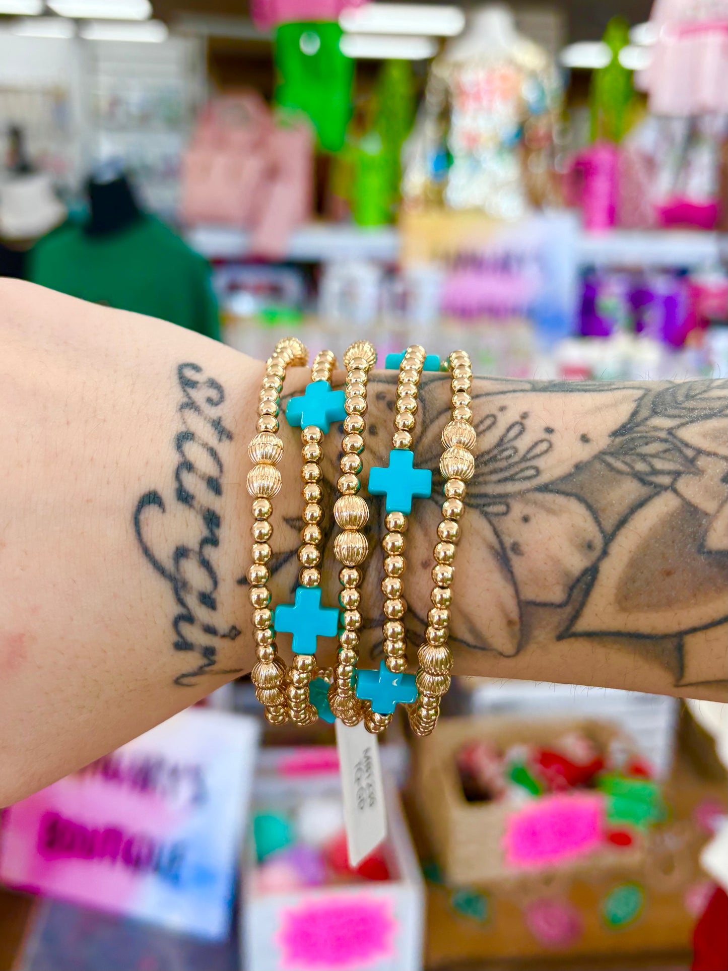 KK Gold Blue Cross Beaded Bracelet Set