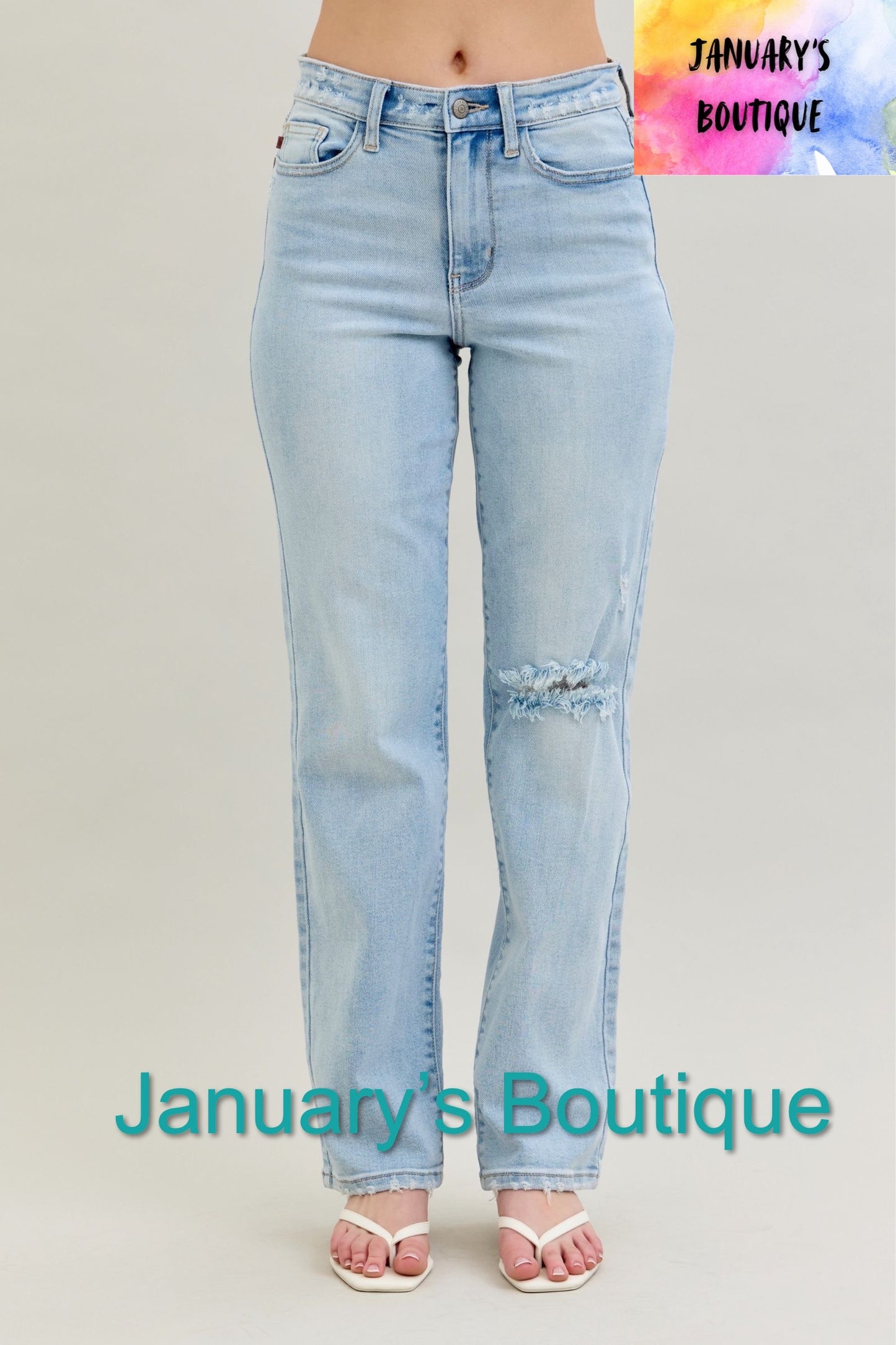 Women’s Judy Blue High Waist Destroy & Back Ripped 90'S Straight Fit Jeans