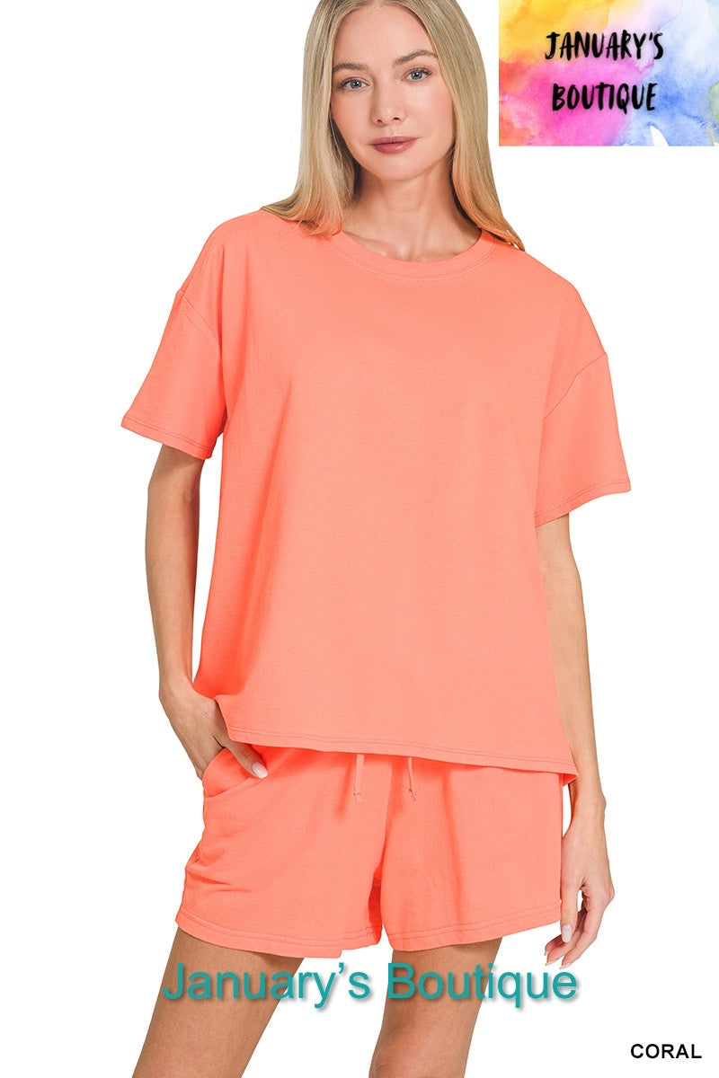 Women’s Linen Coral Shorts Set