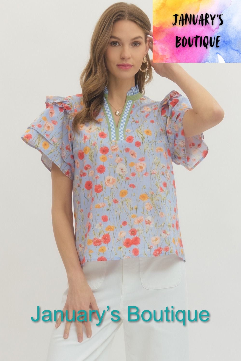 Women’s Entro Blue Floral Top