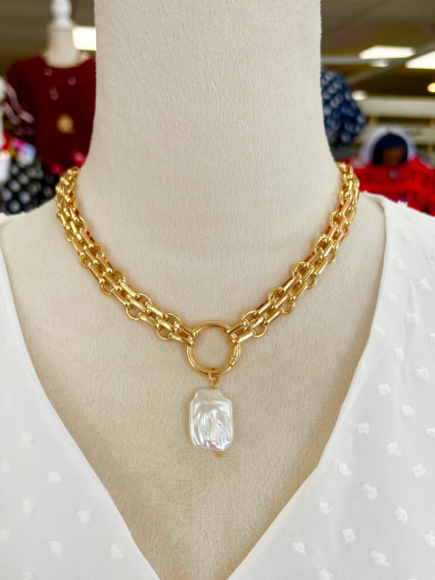 KK Double Chain Pearl Pendant