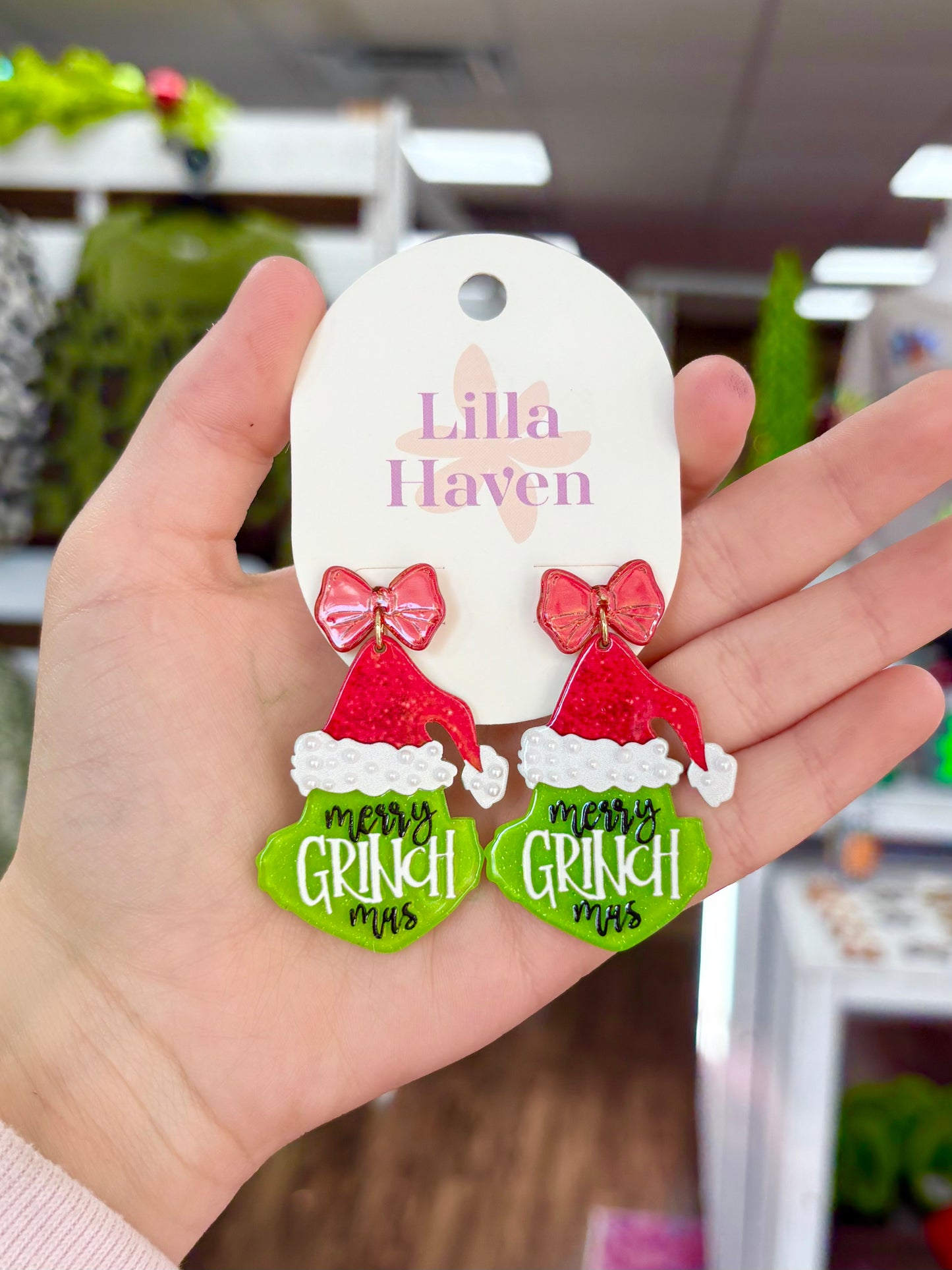 KK Red Bow Gr*nch Earrings