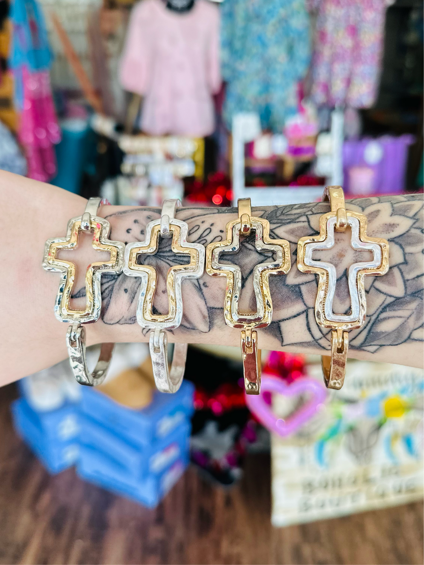 KK Two Tone Double Cross Bracelet