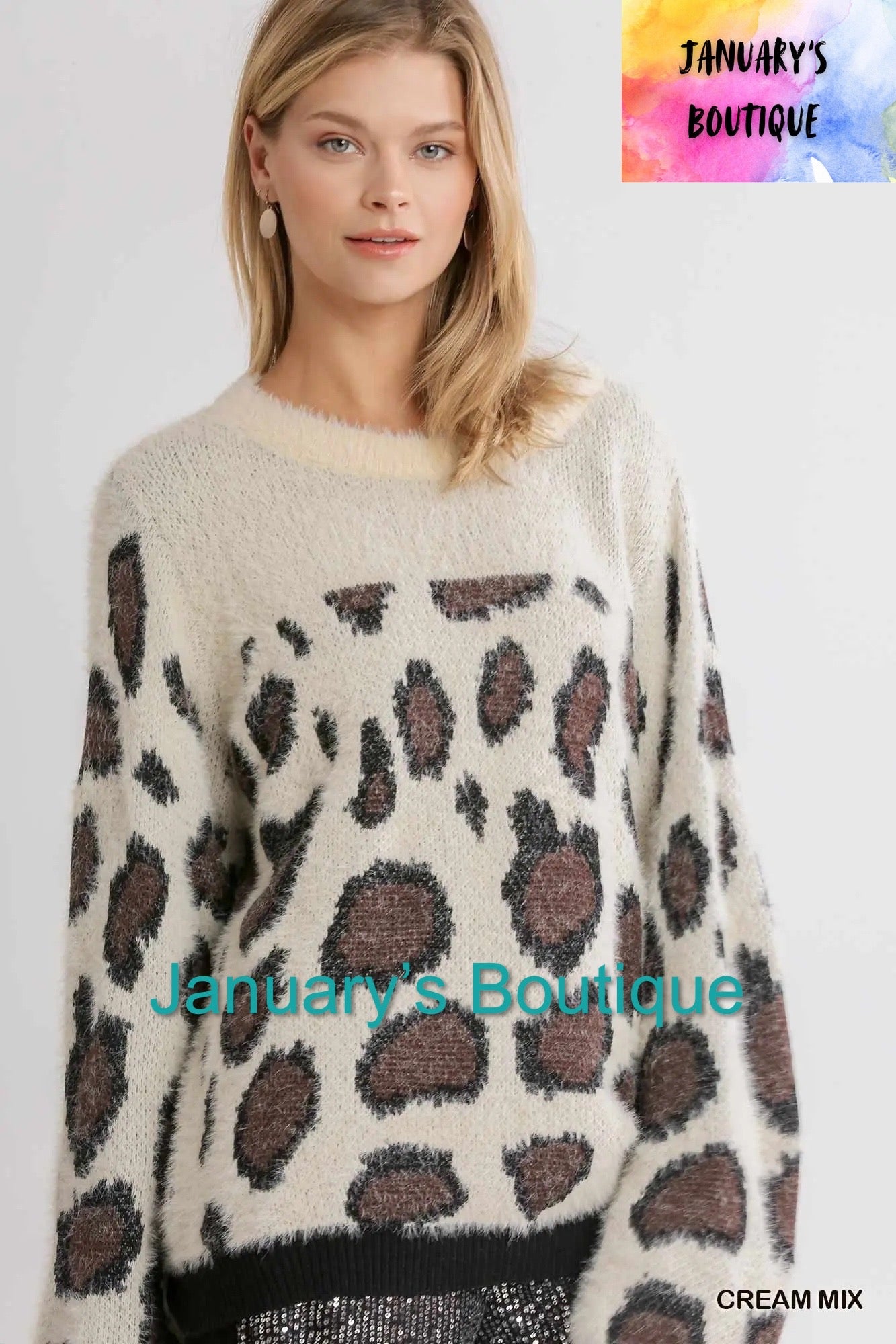 Cream Animal Print Sweater