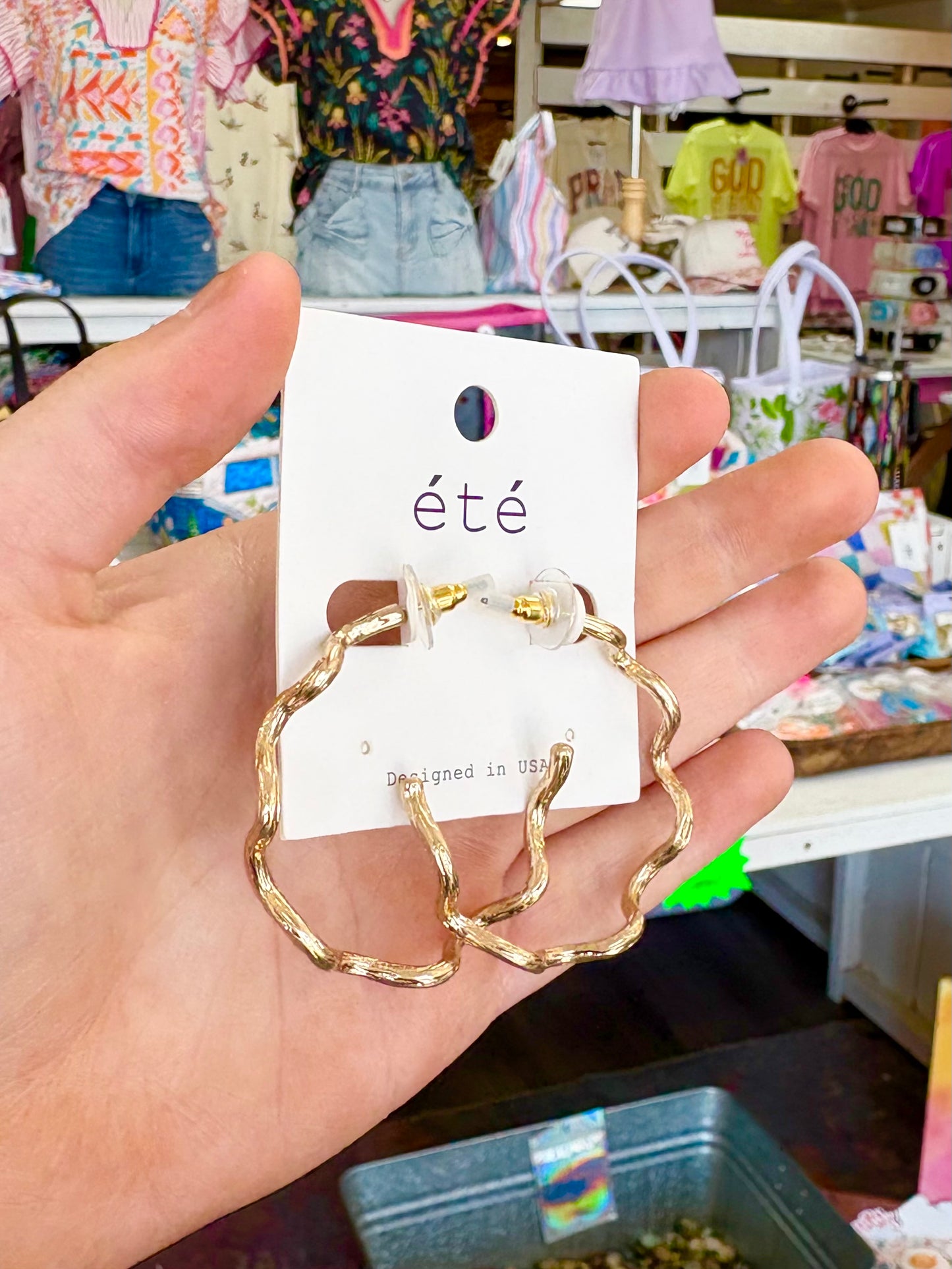 Matte Gold Wavy Hoops