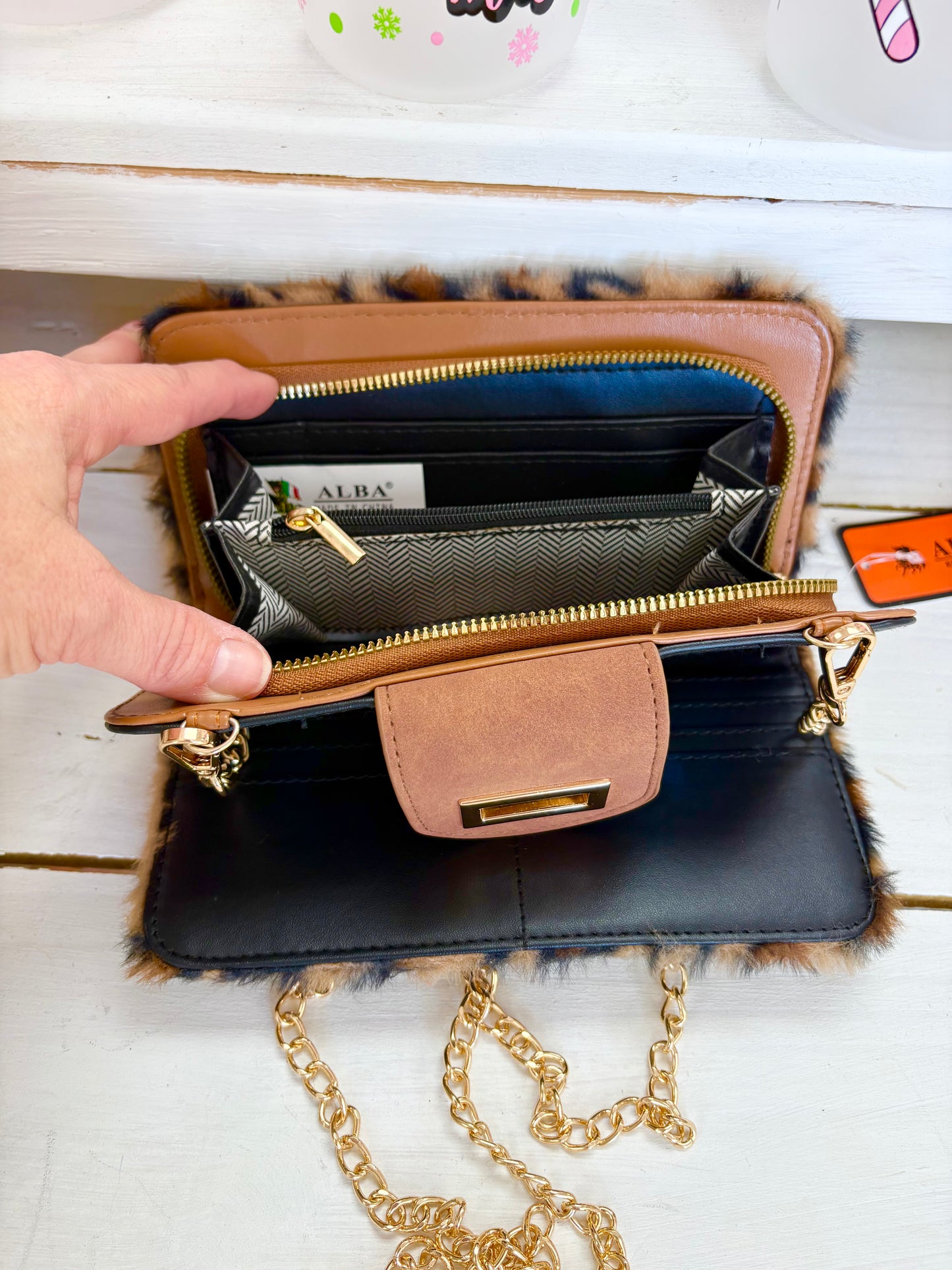 KK Leopard Fur Crossbody Wallet