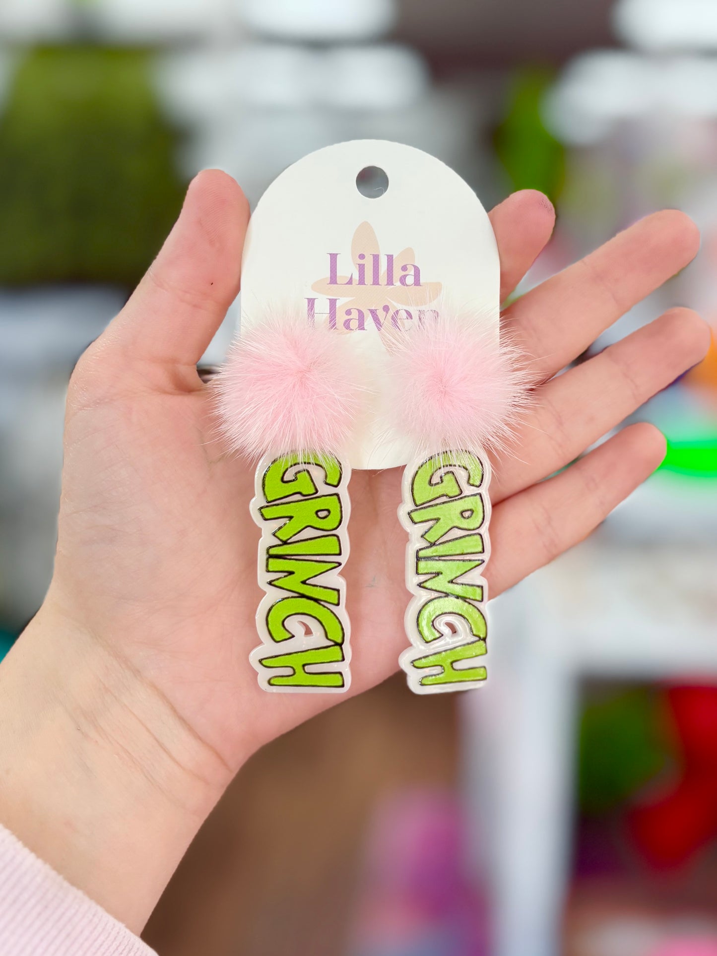 KK Pink Gr*nch Pom Pom Earrings