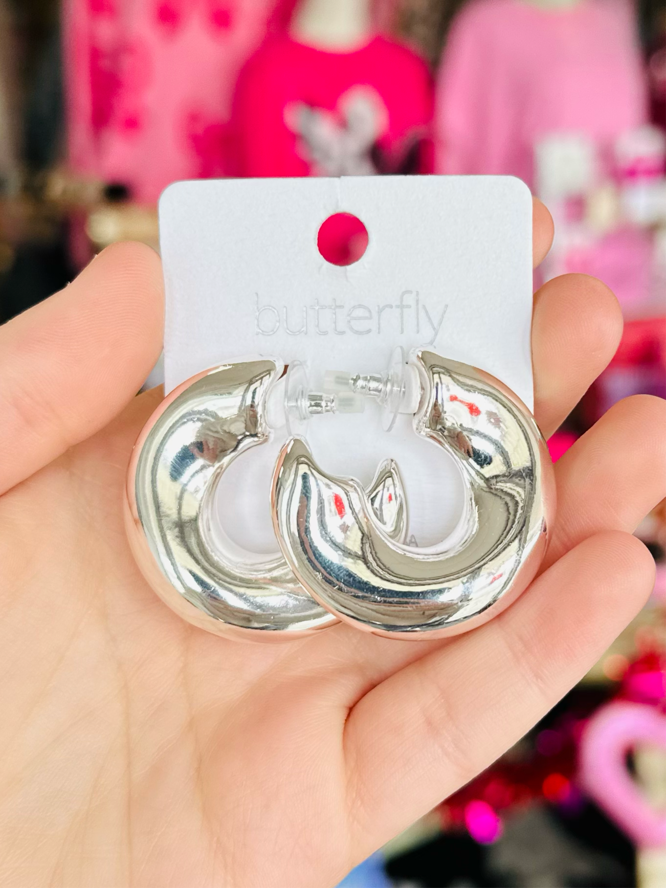 40mm Silver Geometric Hoop Earring
