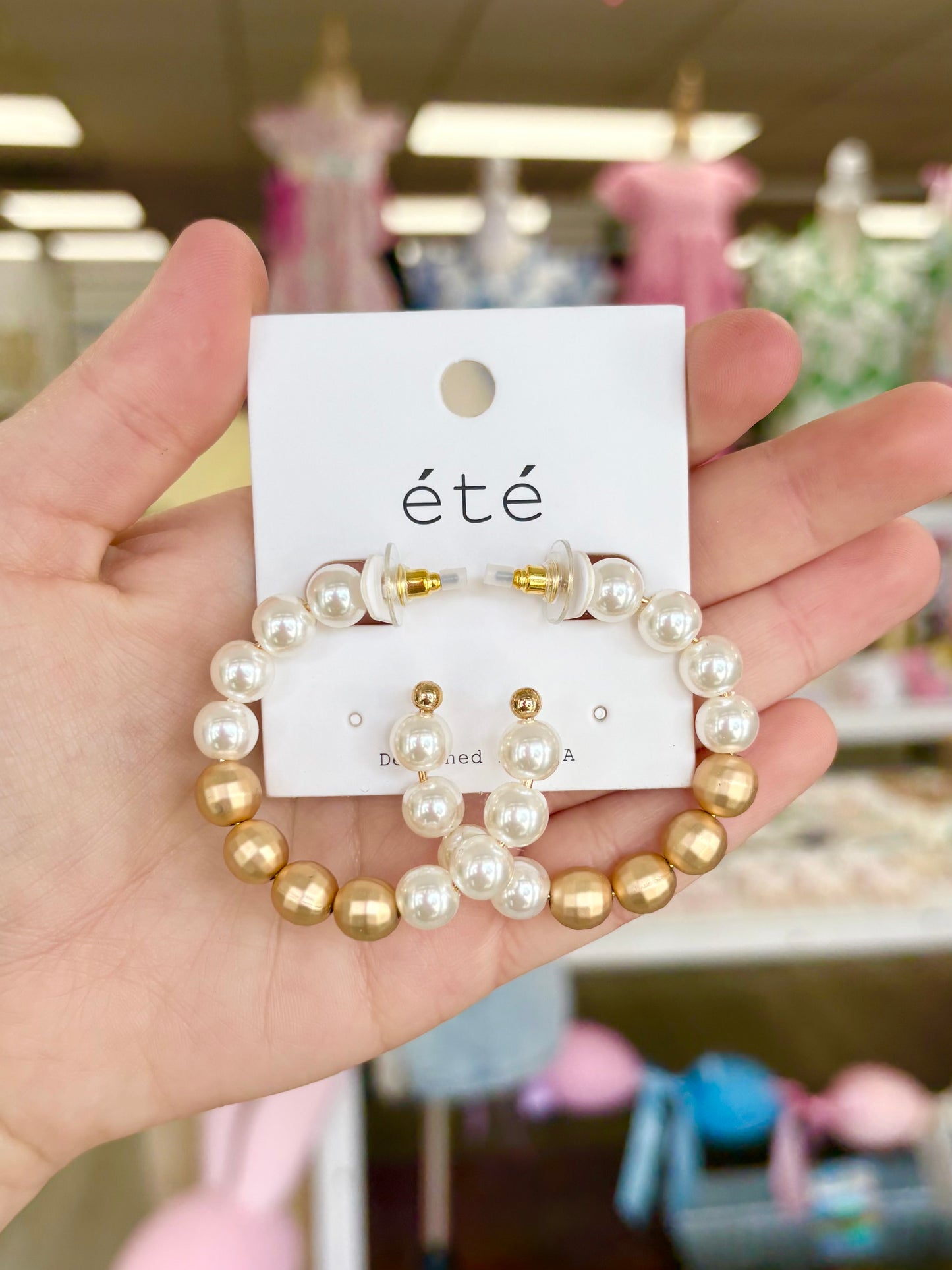 KK Textured Matte Gold & Pearl Beaded Hoops