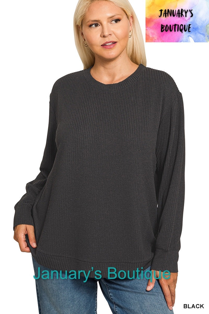 Women’s Plus Black Ribbed L/S Top