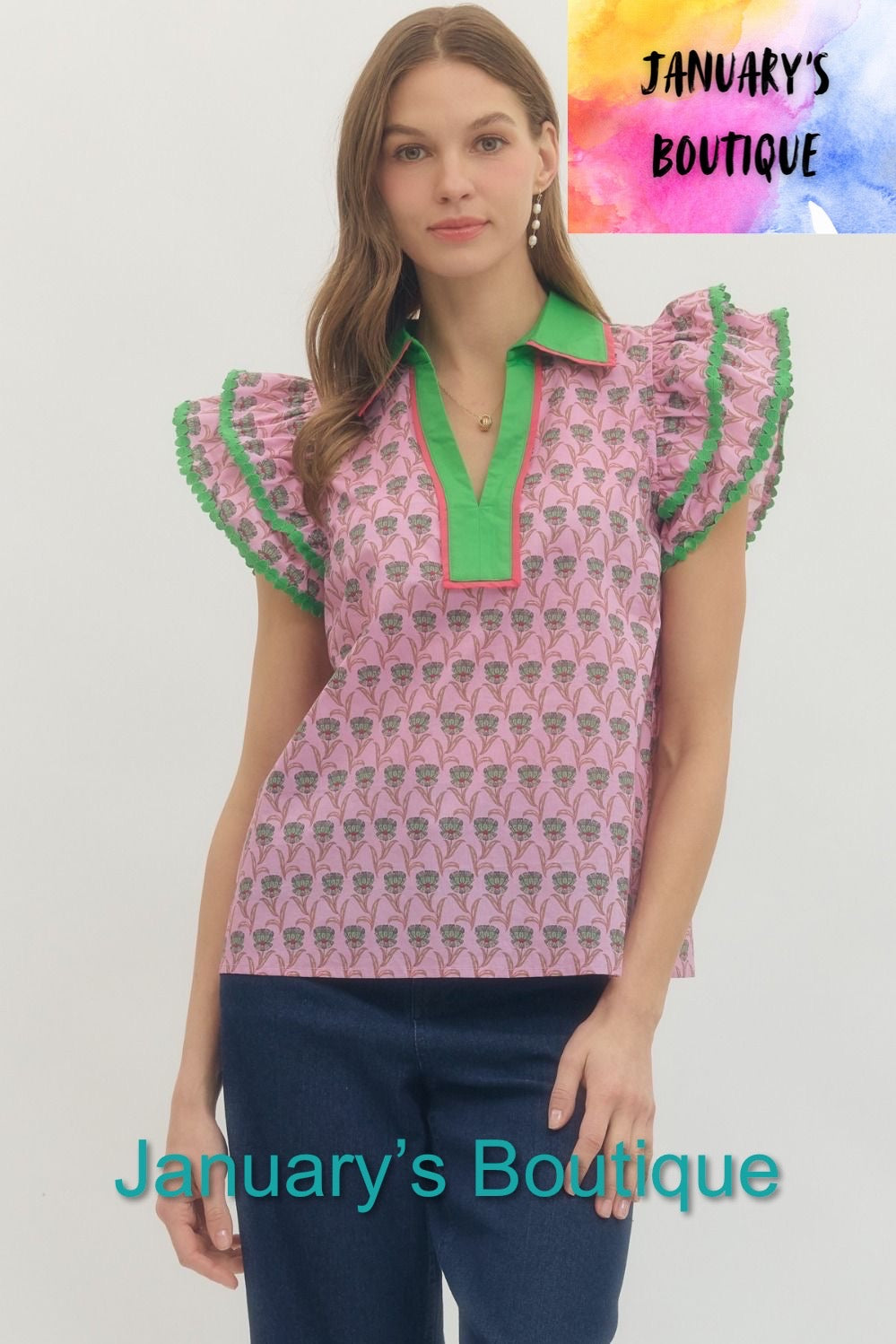 Women’s Entro Pink & Green Top