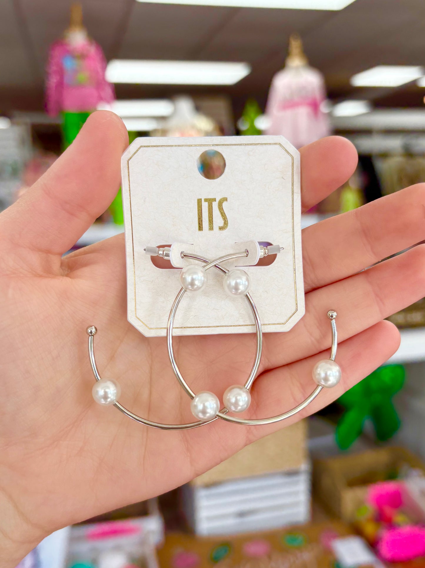 Large Silver W/ Pearl Hoops