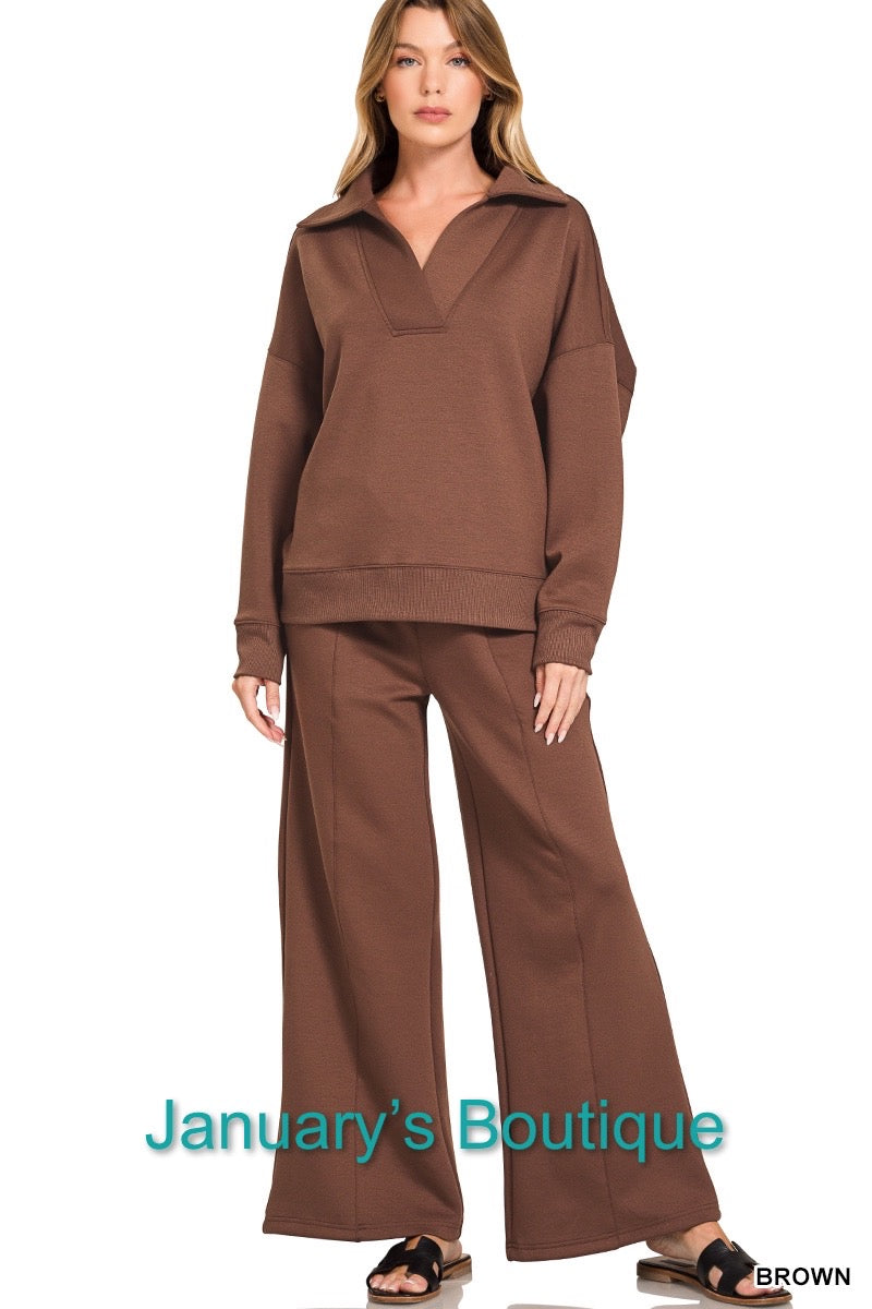 Women’s Brown Scuba Pants Set
