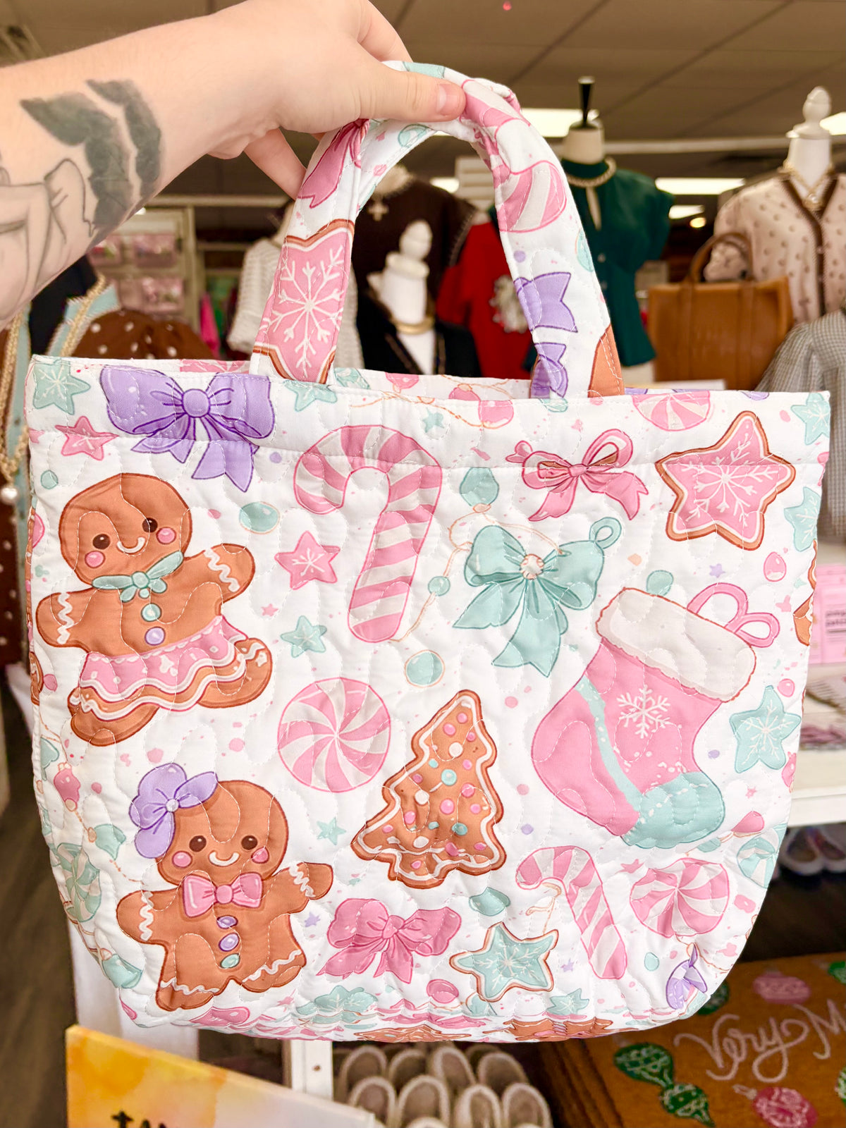 KK Christmas Gingerbread Quilted Tote Bag