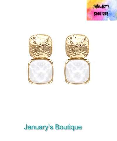 White Square Stone Earrings