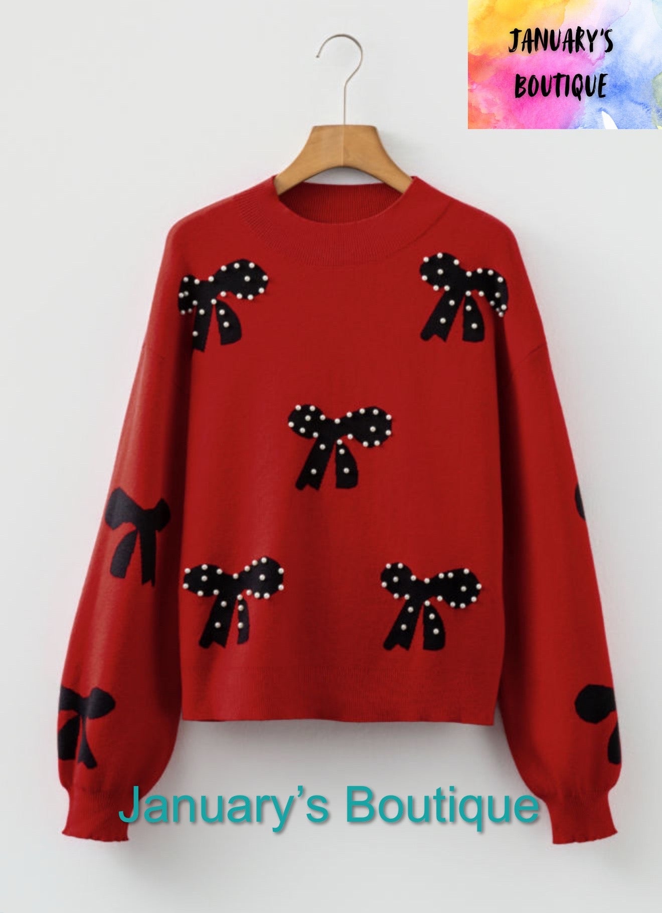 Women’s Red Bows & Pearls Sweater