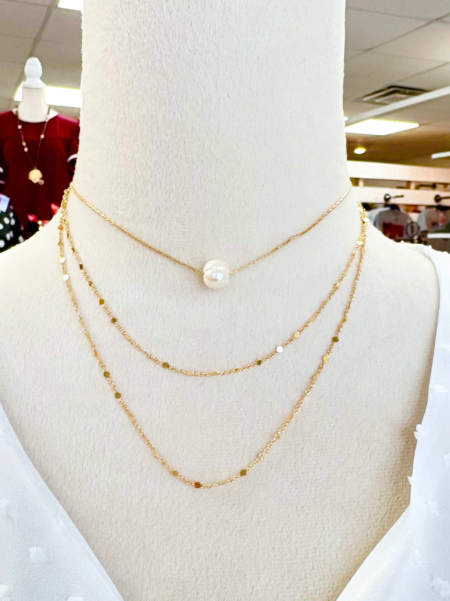Layered Gold Dainty Pearl Necklace