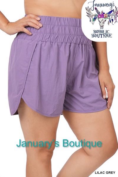 Women's Plus Lilac Grey Smocked Waistband Shorts