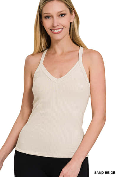 Women's Ribbed Crop Sand Beige Cami