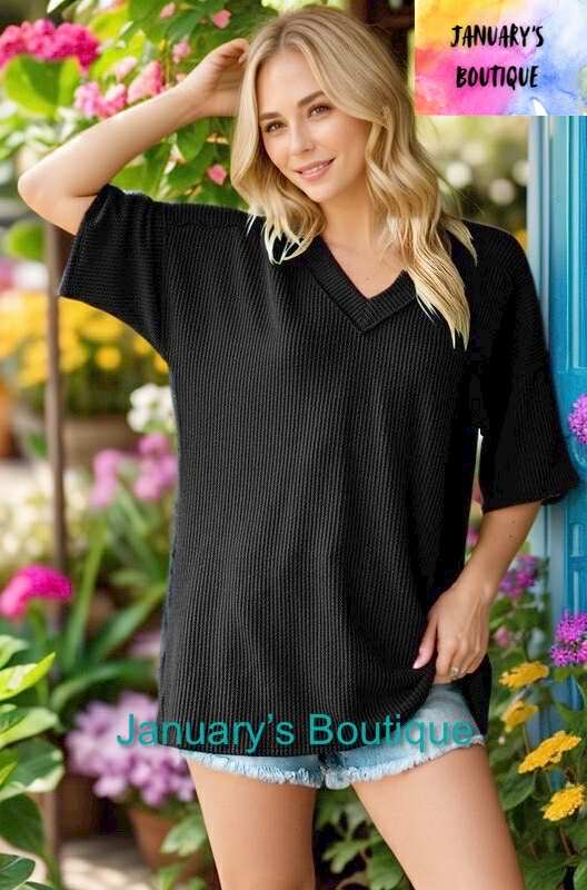 Women's Plus Black Ribbed Top