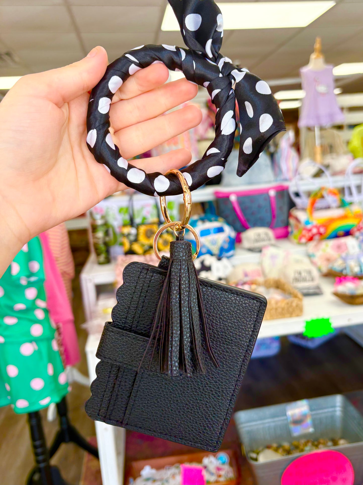 KK Black/White Polka Dot Scarf Wristlet Keychain
