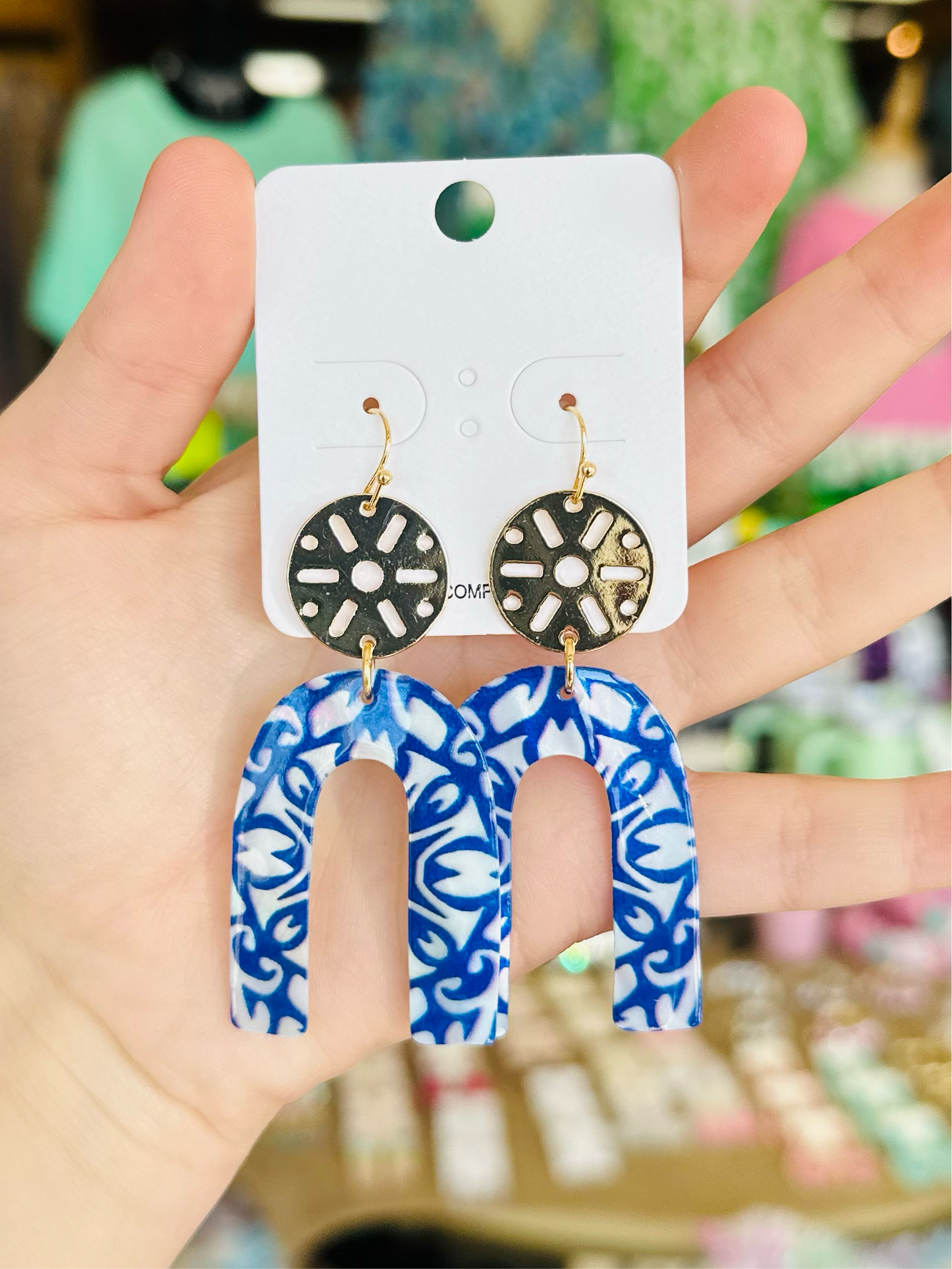 Blue Willow and Gold Earrings