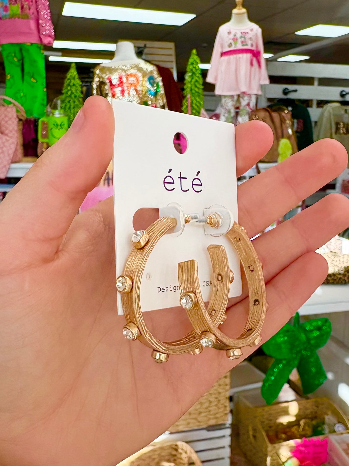 Matte Gold W/ Rhinestone Accent Hoops