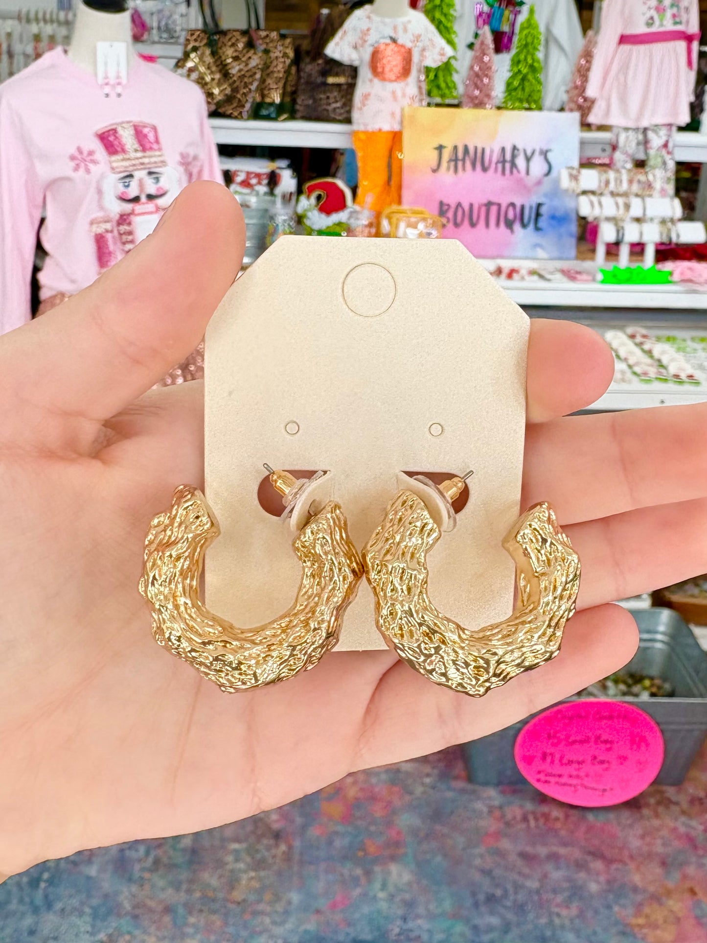 KK Small Matte Gold Textured Hoops