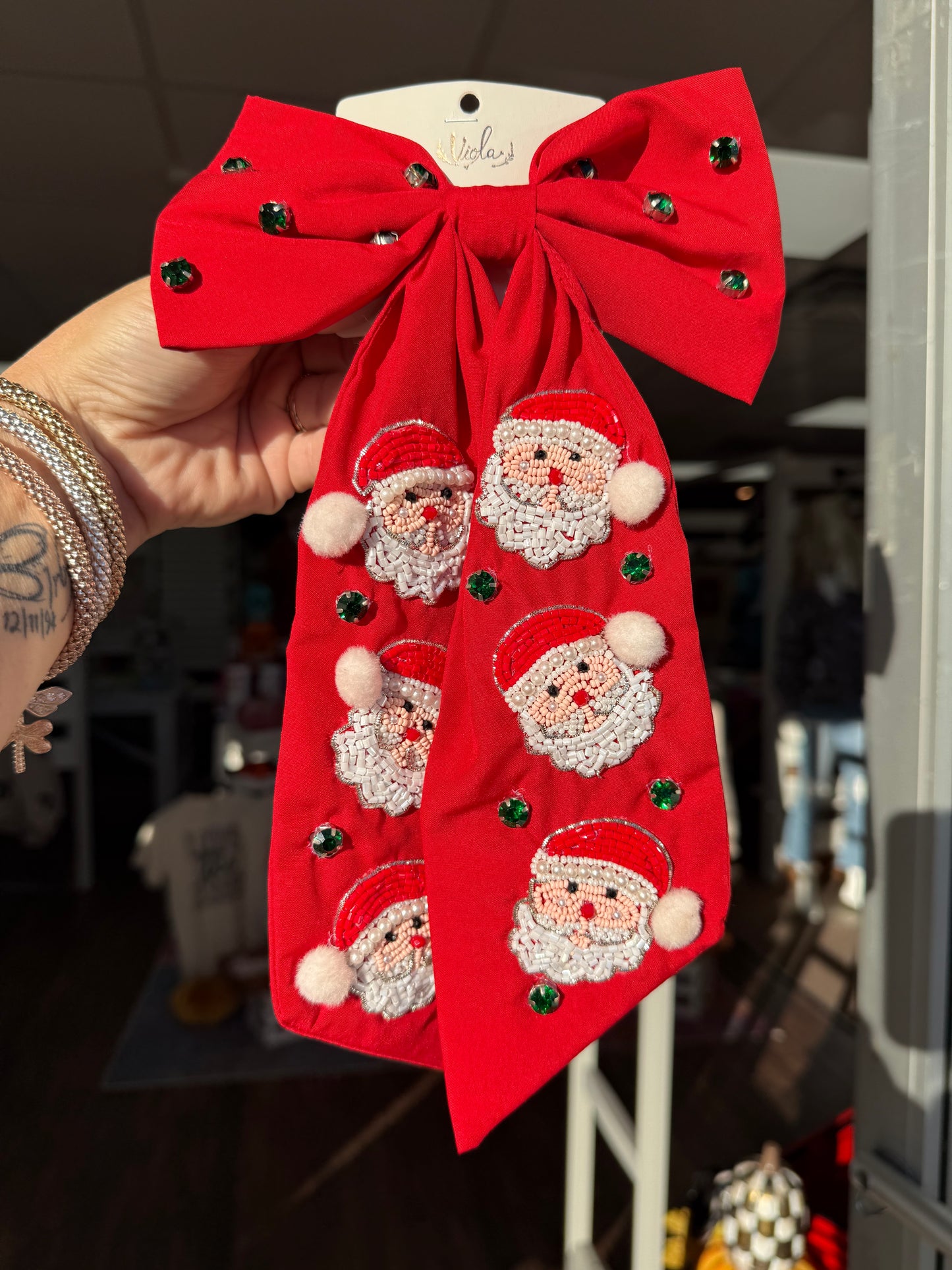 Red Sequin Santa Hairbow