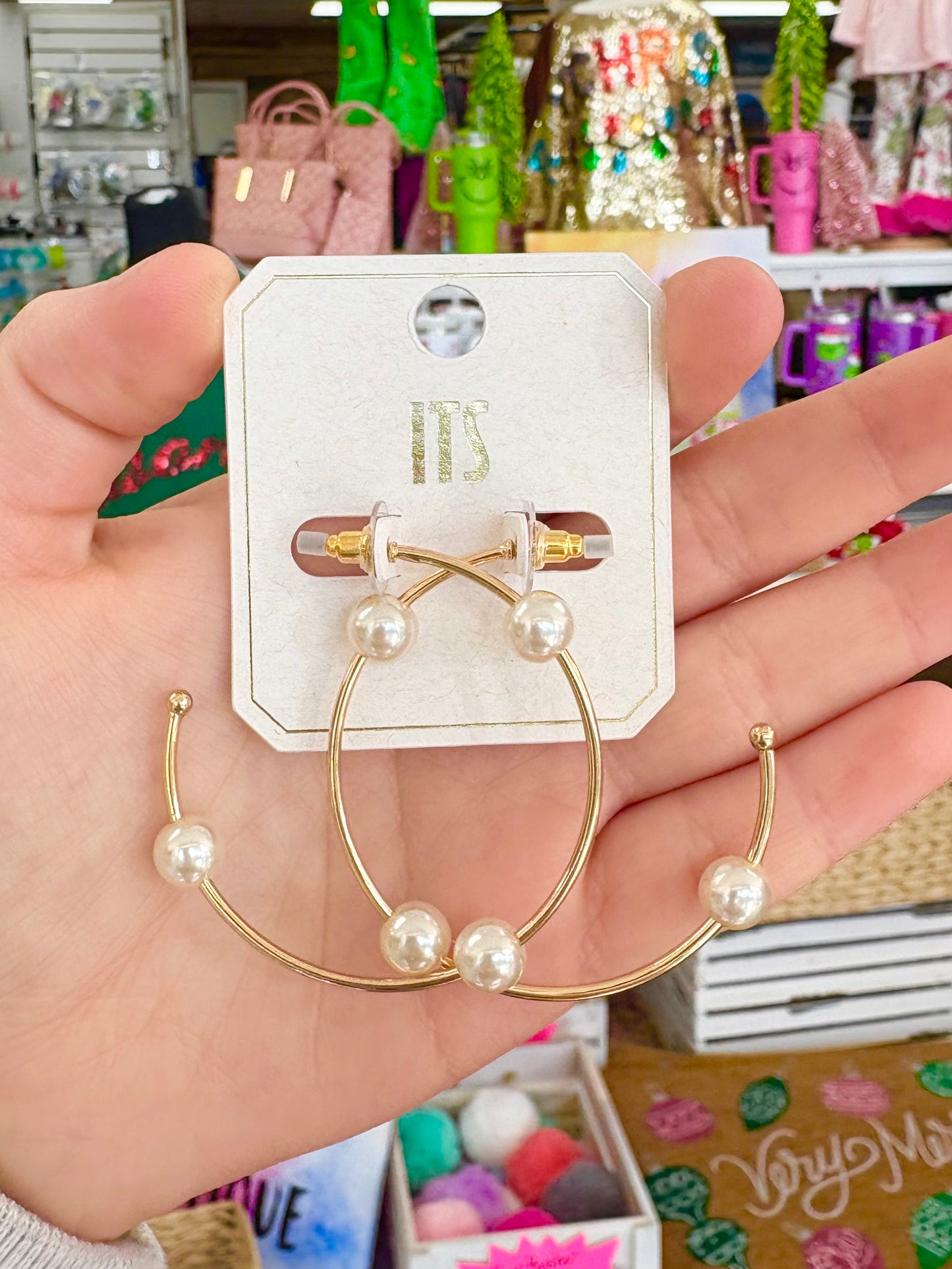 Large Gold W/ Pearl Hoops