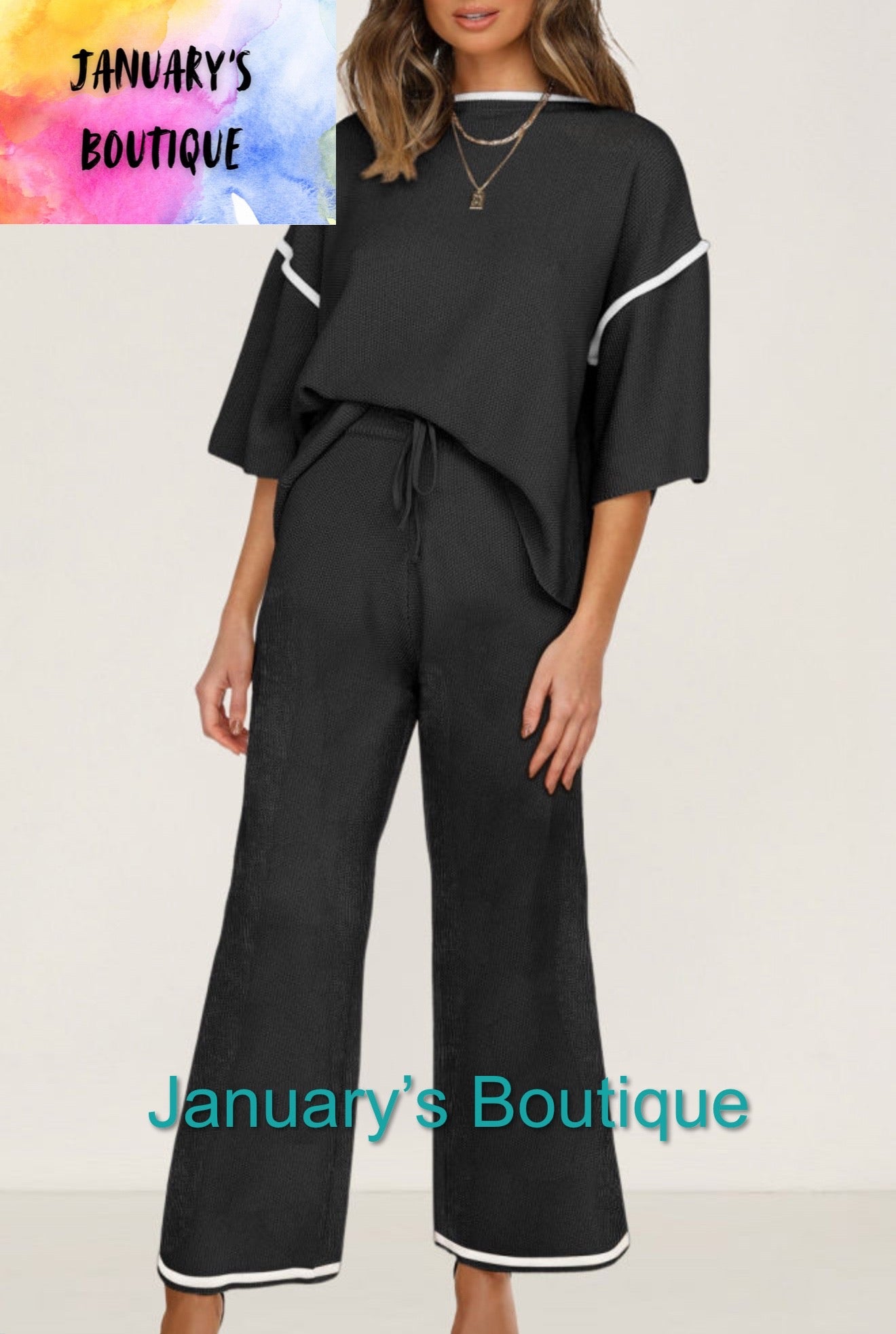 Women’s Black Sweater Pants Set