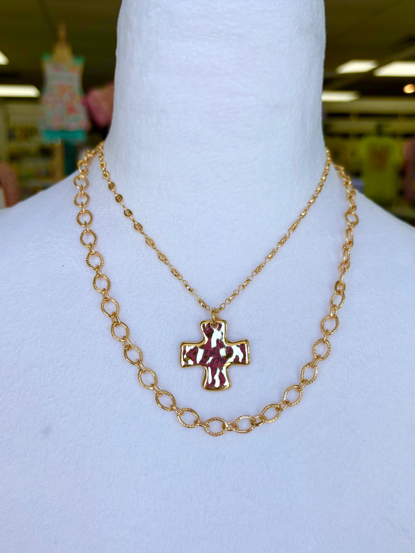 Layered Cross Chain Necklace Set